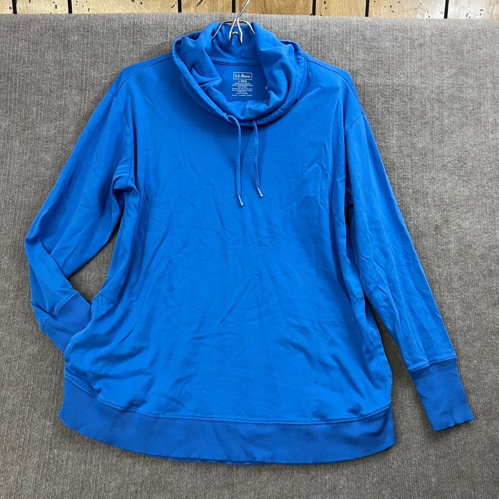 L.L.Bean‎ Blue Supima Cotton Cowl Neck Long Sleeve Tunic Top L-REG